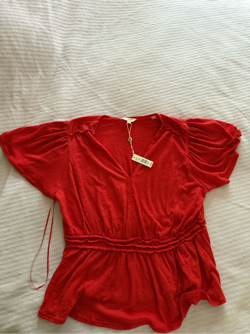 Max Studio Red Short Sleeve Peplum Top